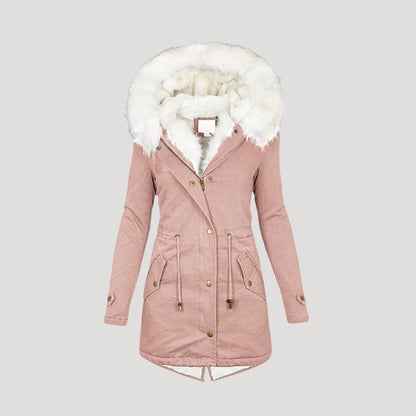 Warm Women's Coat with Fake Fur Hood