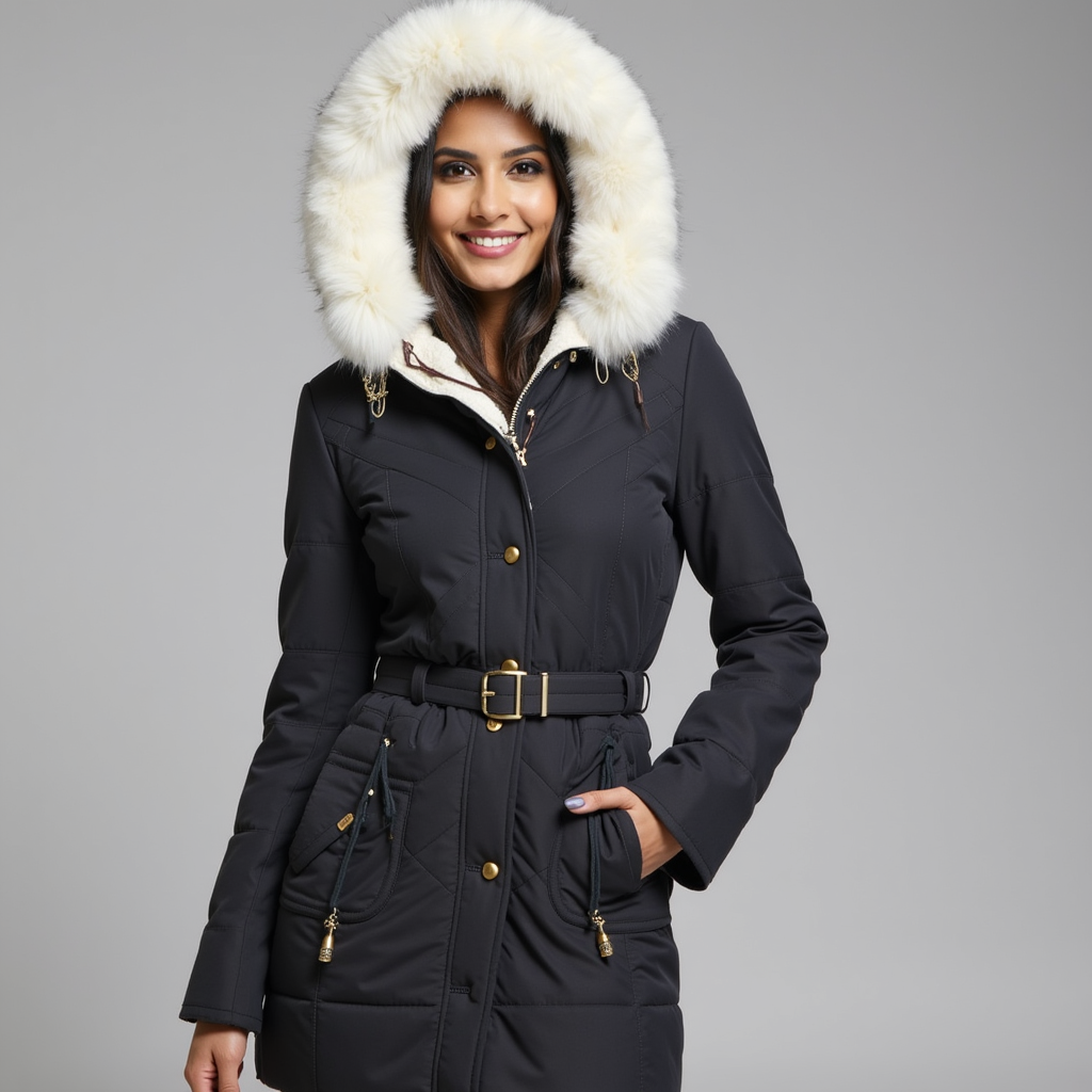 Warm Women's Coat with Fake Fur Hood - Nocini