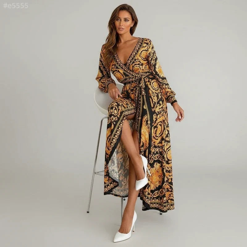 Colorful Long Sleeve Maxi Dress for Ladies - Olytrend