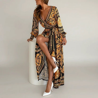Colorful Long Sleeve Maxi Dress for Ladies