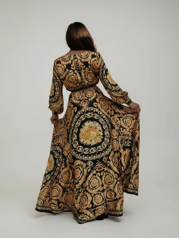 Colorful Long Sleeve Maxi Dress for Ladies