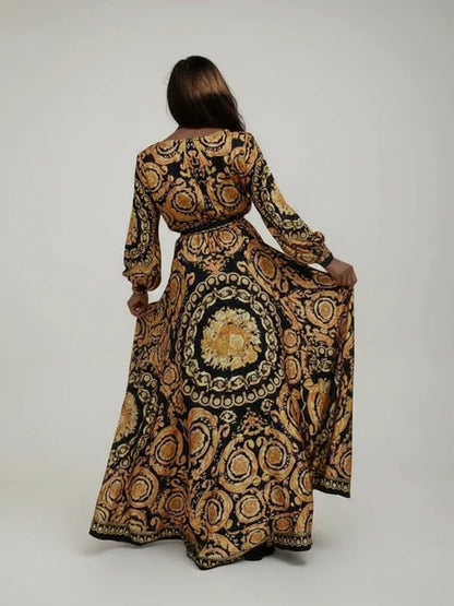 Colorful Long Sleeve Maxi Dress for Ladies