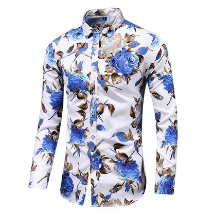Narrow Fit Mens Long Sleeve Floral Button Shirt
