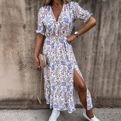 Ladies Floral V Neck Summer Dress