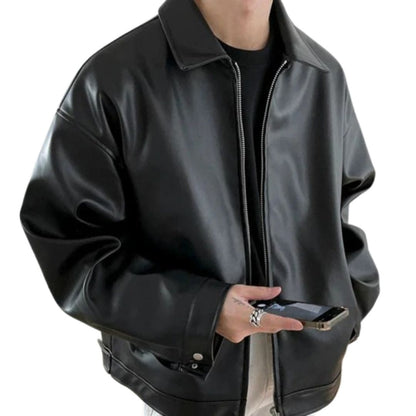 Large Men's Leather Bomber Coat - Nocini