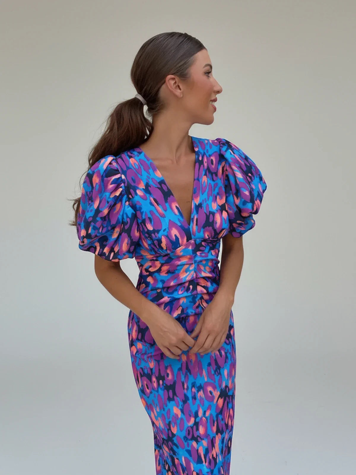 Floral Ruffle Midi Party Dress for Ladies