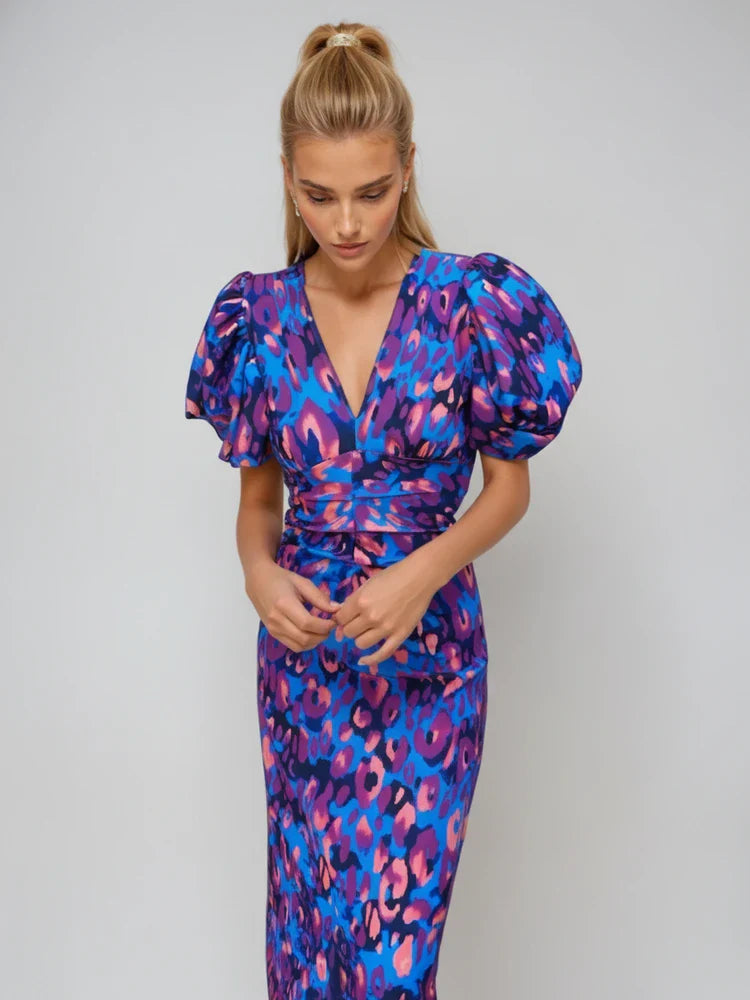 Floral Ruffle Midi Party Dress for Ladies - Olytrend