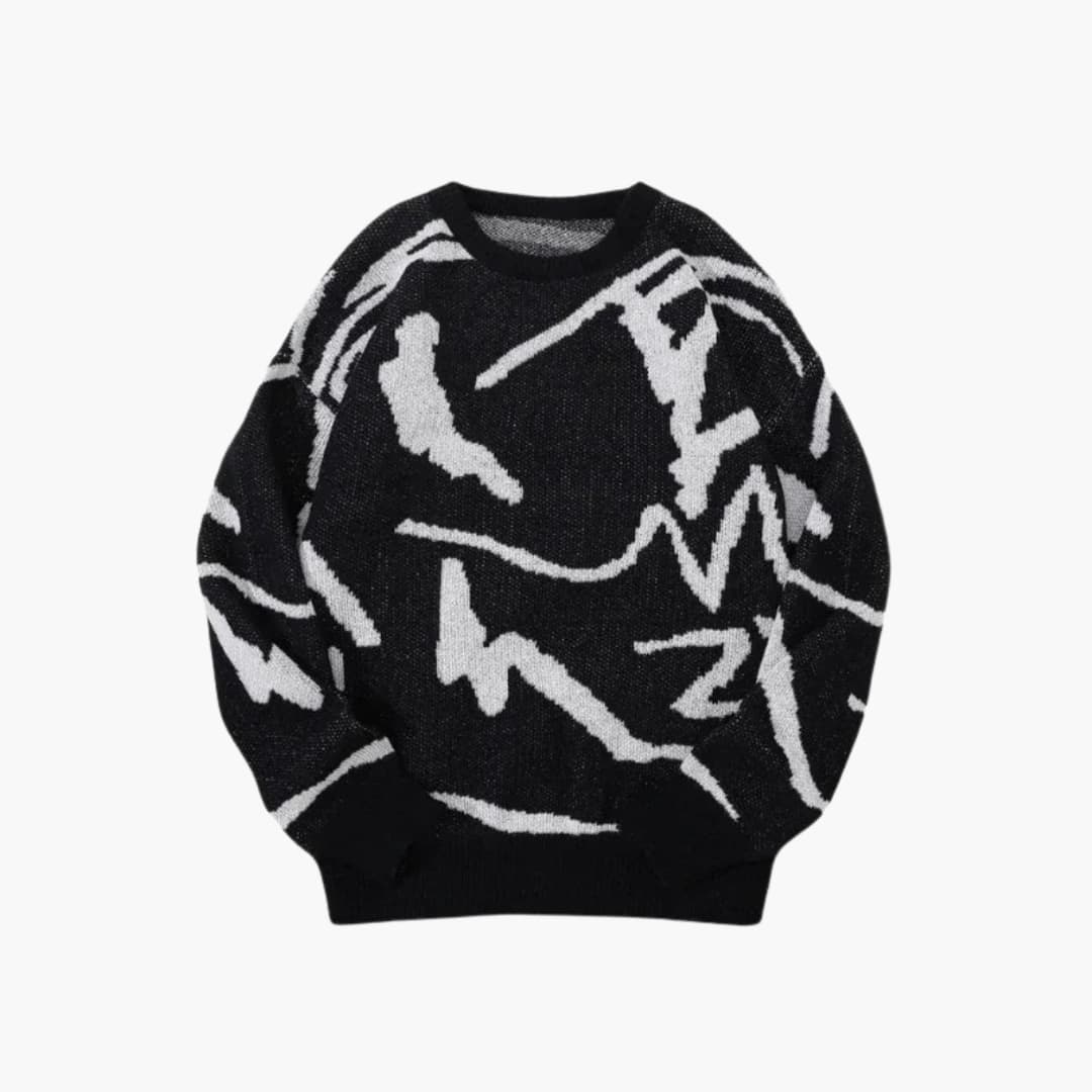 Men's Graphic Crew Neck Ribbed Sweater