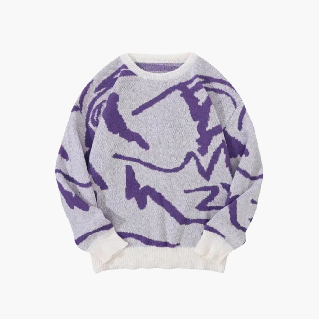 Men's Graphic Crew Neck Ribbed Sweater