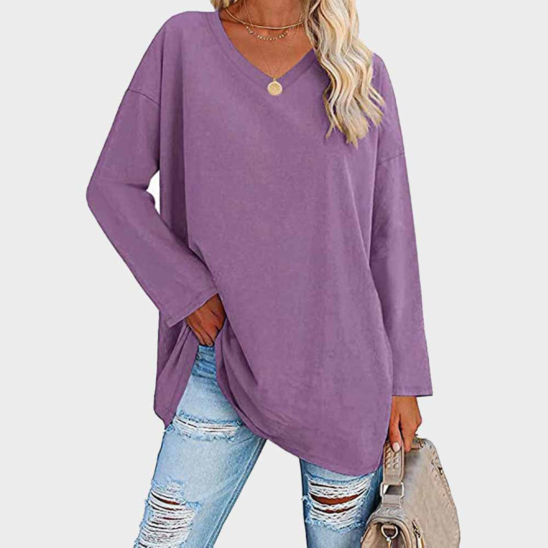 Relaxed Fit V-Neck Tunic Top