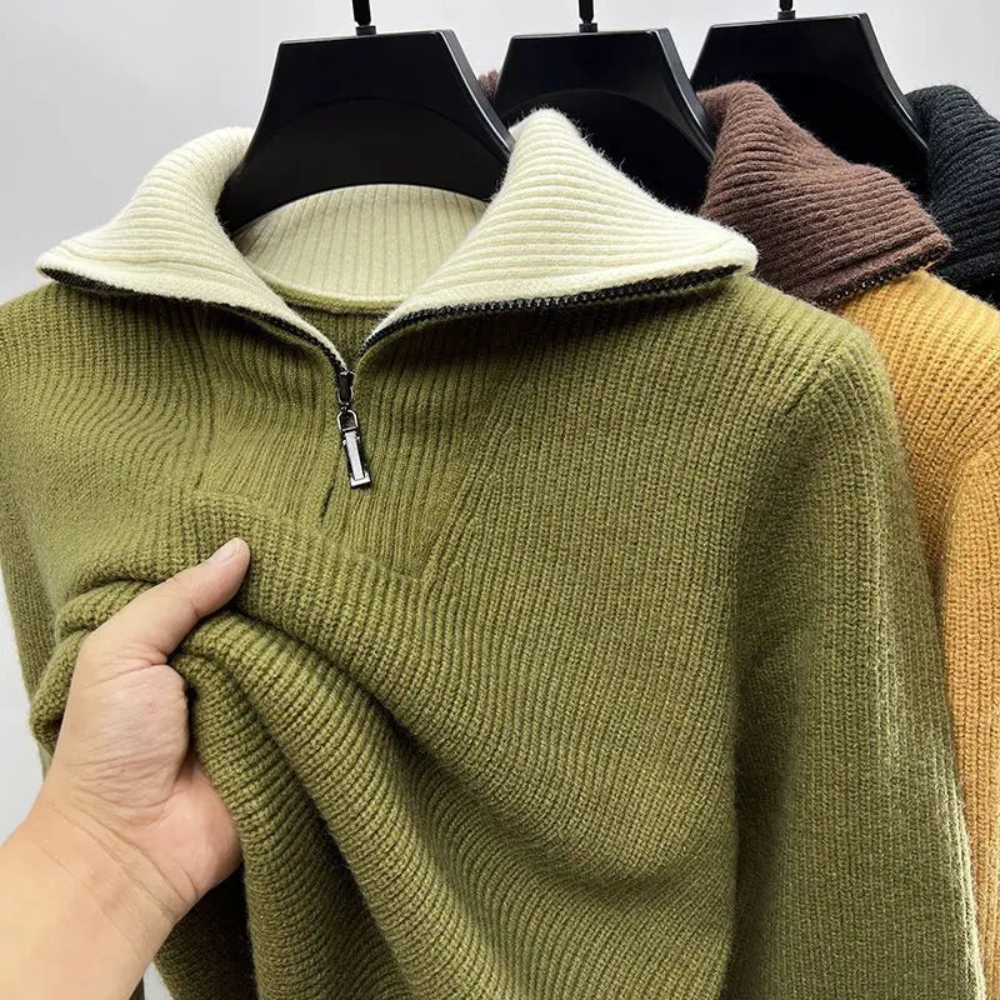 Casual Men's Zip Up Crew Neck Sweater