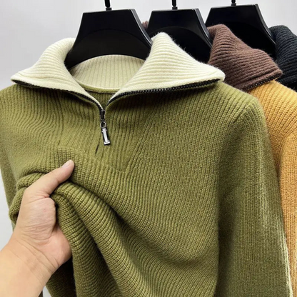 Casual Men's Zip Up Crew Neck Sweater