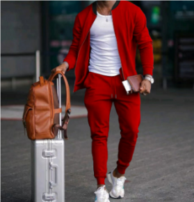 Relaxed Fit Men's Zip Up Track Suit Set