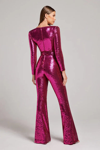 Glitter Party Jumpsuit with Fitted Top and Wide Legs