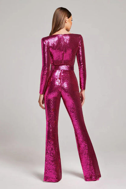 Glitter Party Jumpsuit with Fitted Top and Wide Legs