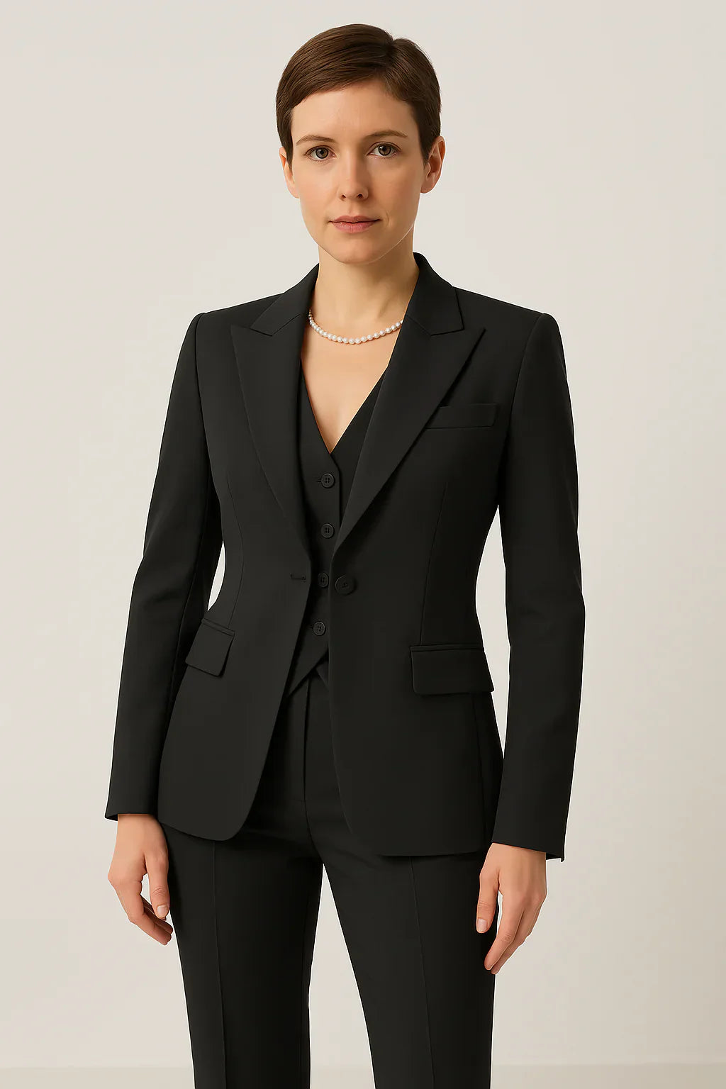 Ladies' 3-Piece Jumpsuit with Vest - Fitted Wool Blend Suit - Nocini