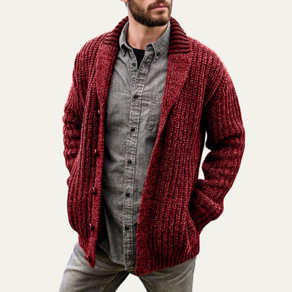 Thick Knit Crew Neck Men's Cardigan Sweater