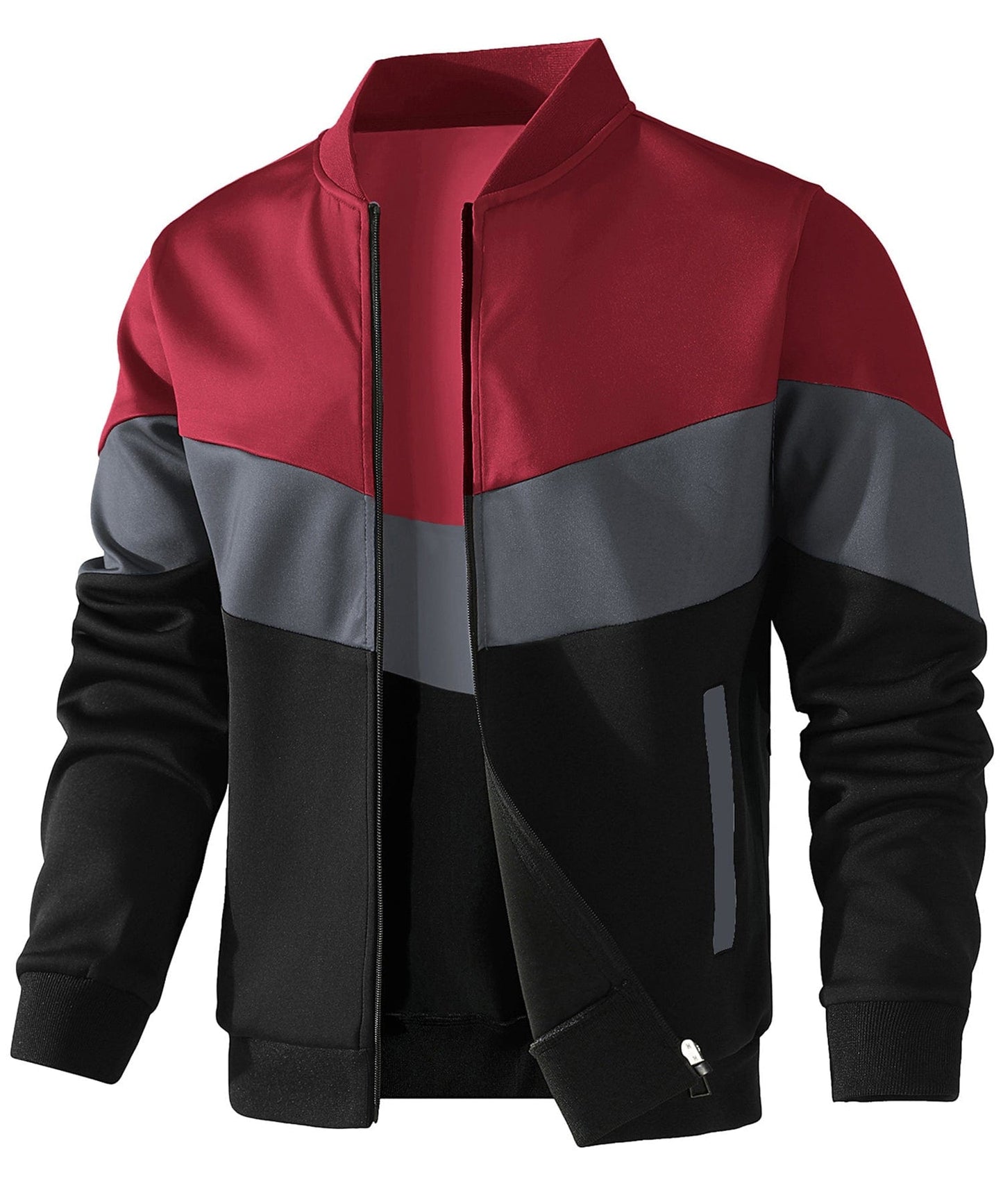 Trendy Color Block Zip Up Bomber Jacket