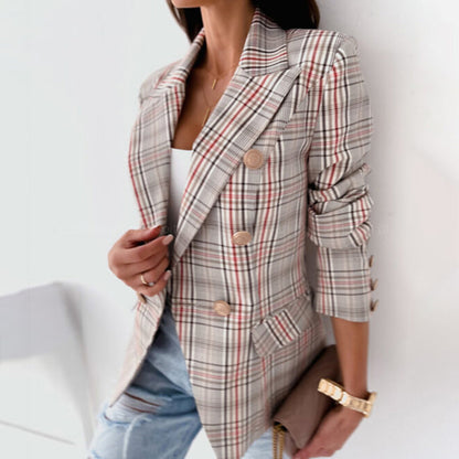 Women's Checkered Blazer Classic Double Breasted Fit