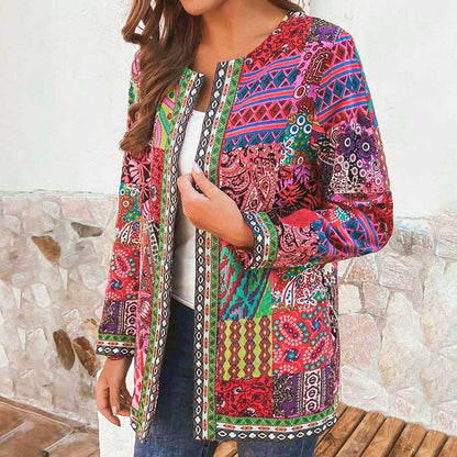 Stylish Open Front Long Sleeve Patchwork Jacket