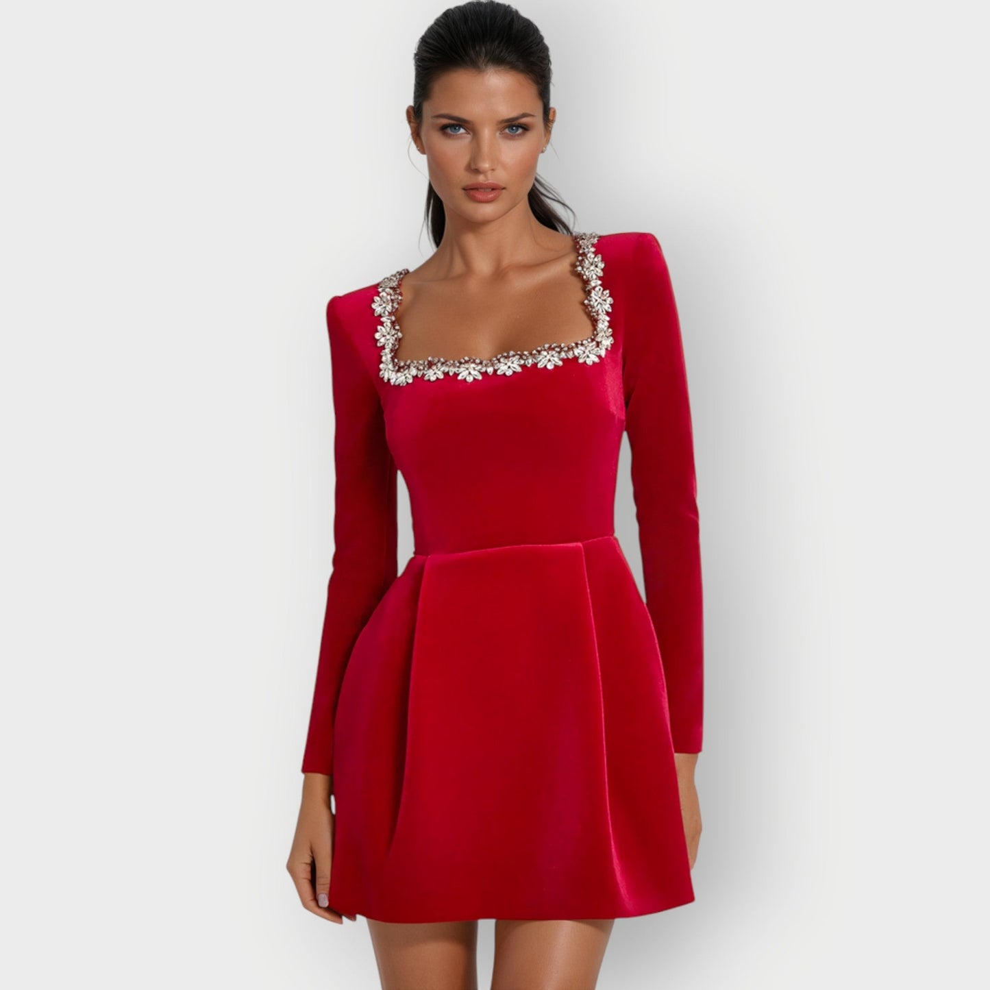 Luxurious Soft Mini Square Neckline Dress
