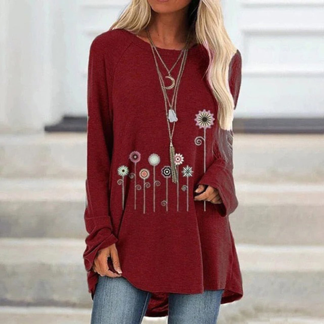 Comfy Floral Embroidered Sweatshirt with Soft Touch