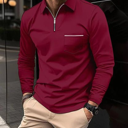 Men's Long Sleeve Polo Shirt with Zip Pocket