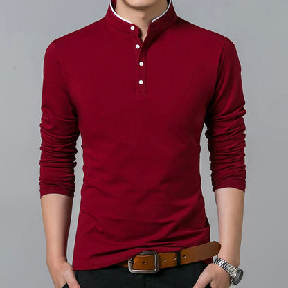 Slim Fit Men's Long Sleeve Mandarin Shirt