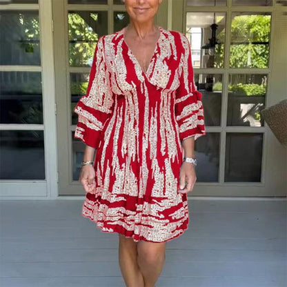 Women's V-Neck Dress with Fitted Waist and Cap Sleeves