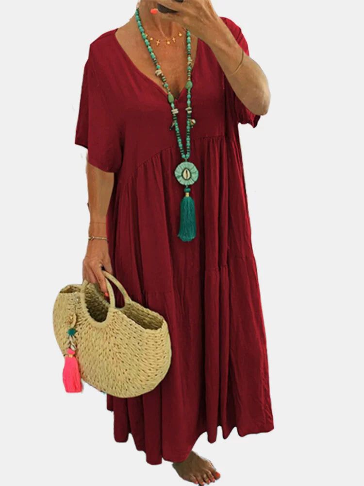 Casual V-Neck Flowy Maxi Dress for Women