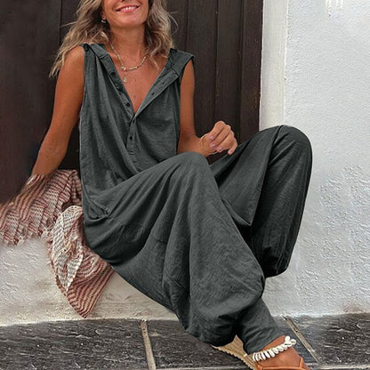 Ladies Loose Fit V Neck Summer Jumpsuit - Nocini