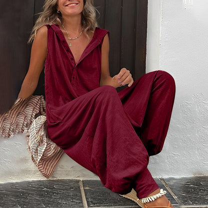 Ladies Loose Fit V Neck Summer Jumpsuit
