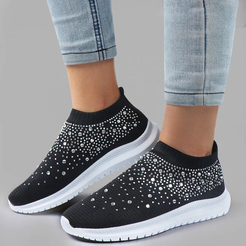 Glittery Slip-On Shoes for Women - Comfortable Casual Sneakers