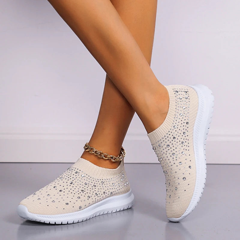 Glittery Slip-On Shoes for Women - Comfortable Casual Sneakers