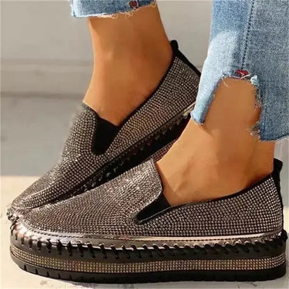 Glittery Women's Slip On Sneakers - Comfortable High Heel Shoes