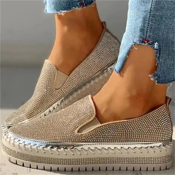 Glittery Women's Slip On Sneakers - Comfortable High Heel Shoes - Nocini