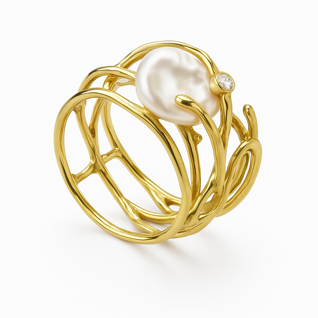 Vintage Pearl Gold Engagement Ring - Nocini