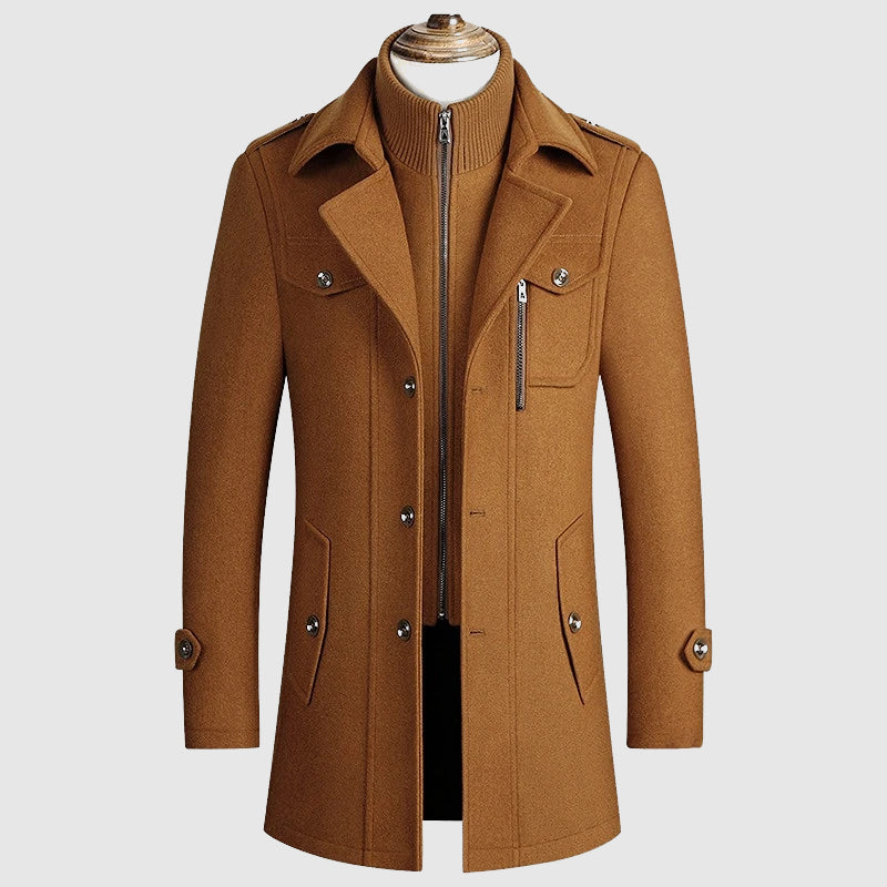 Tailored Fit Long Coat | Button Front Military Style - Nocini