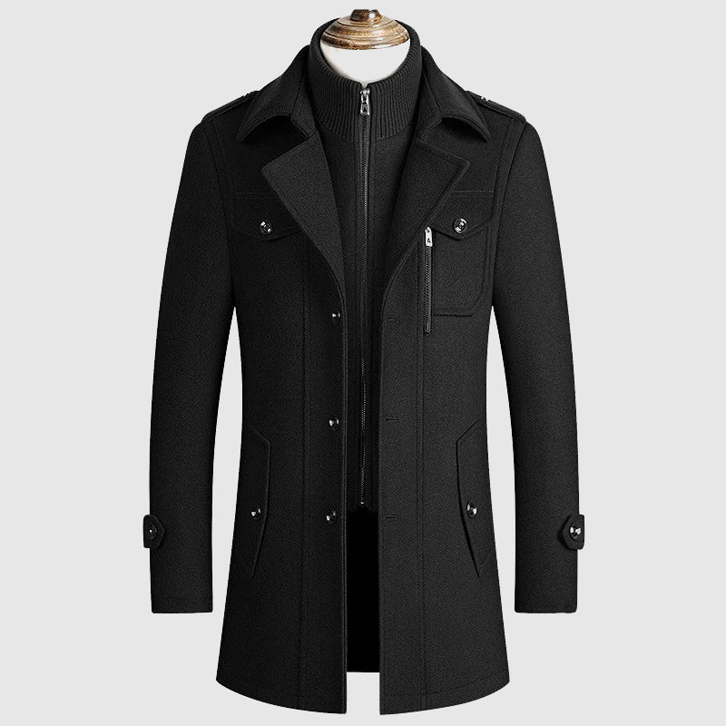 Tailored Fit Long Coat | Button Front Military Style