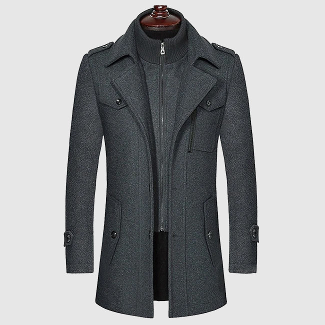 Tailored Fit Long Coat | Button Front Military Style