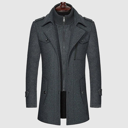 Tailored Fit Long Coat | Button Front Military Style