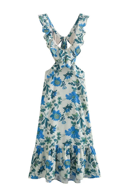 Loose Fit Summer Dress - V Neck - Ruffle Strap