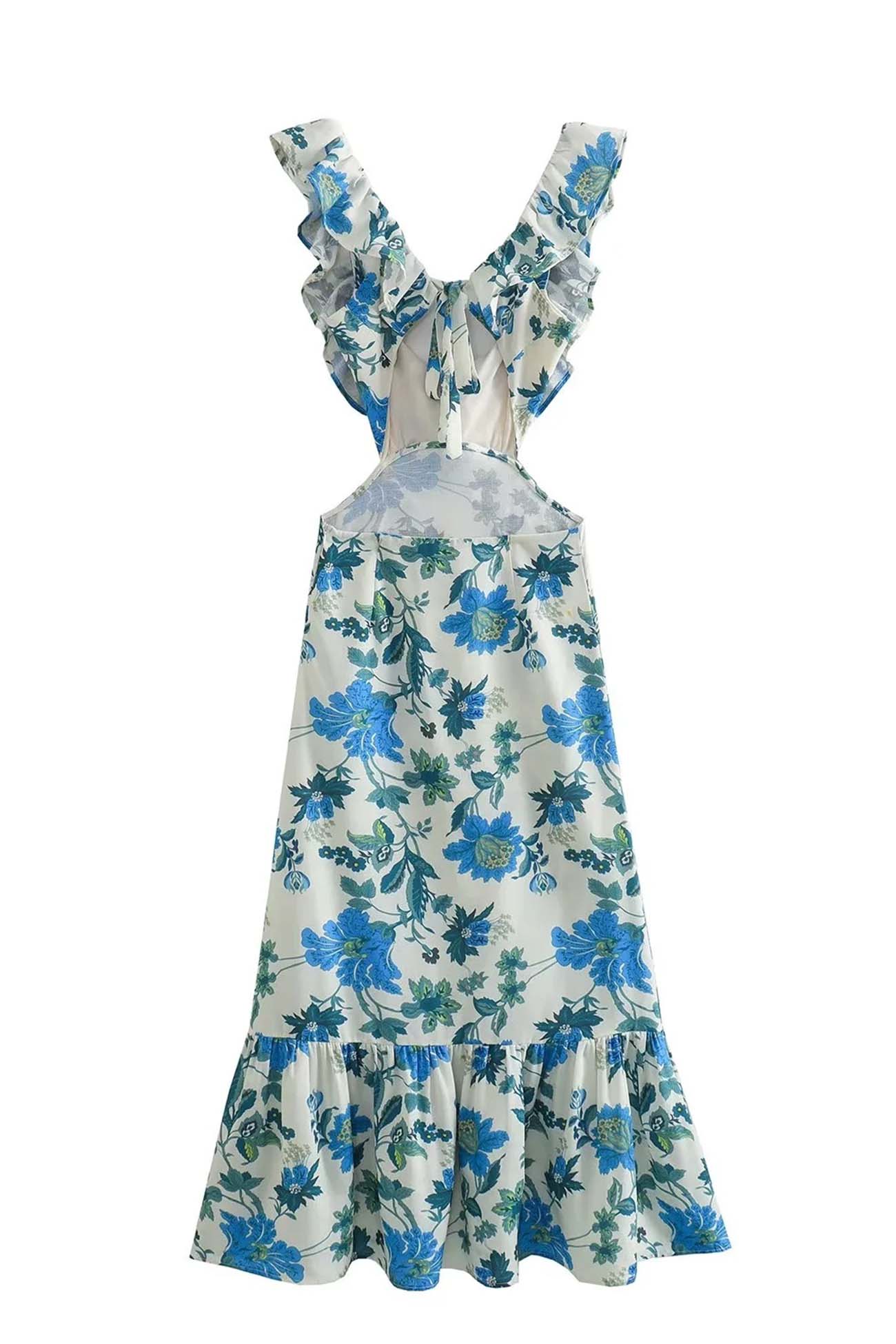 Ladies' Floral V Neck Summer Dress with Ruffled Straps
