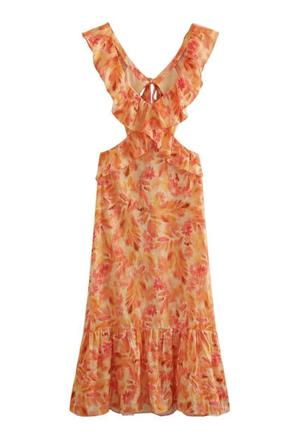 Loose Fit Summer Dress - V Neck - Ruffle Strap