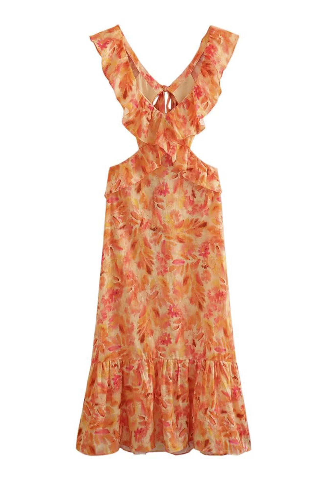 Ladies' Floral V Neck Summer Dress with Ruffled Straps