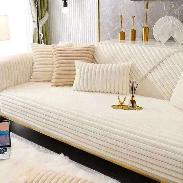 Contemporary Ribbed Sofa Cover With Non-Slip Backing
