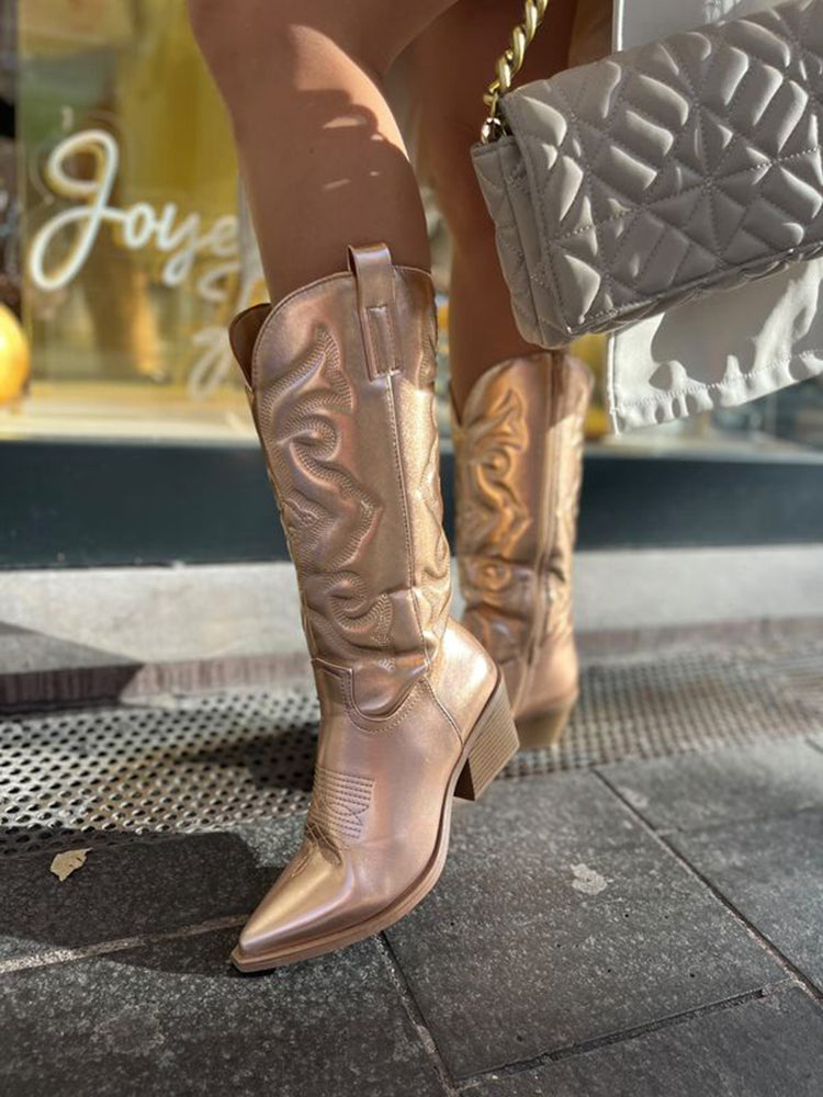 Western Style Metallic Ankle Boots