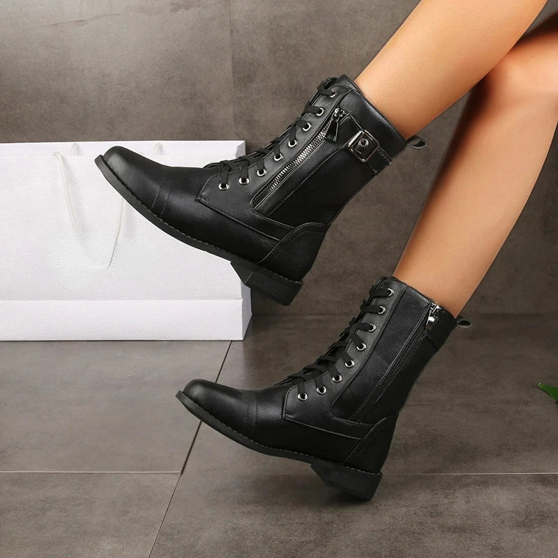 Trendy Buckle Ankle Combat Boots for Women