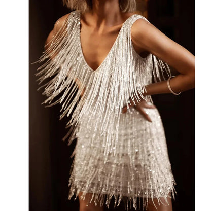 Sparkly Sequin Fringed Mini Party Dress