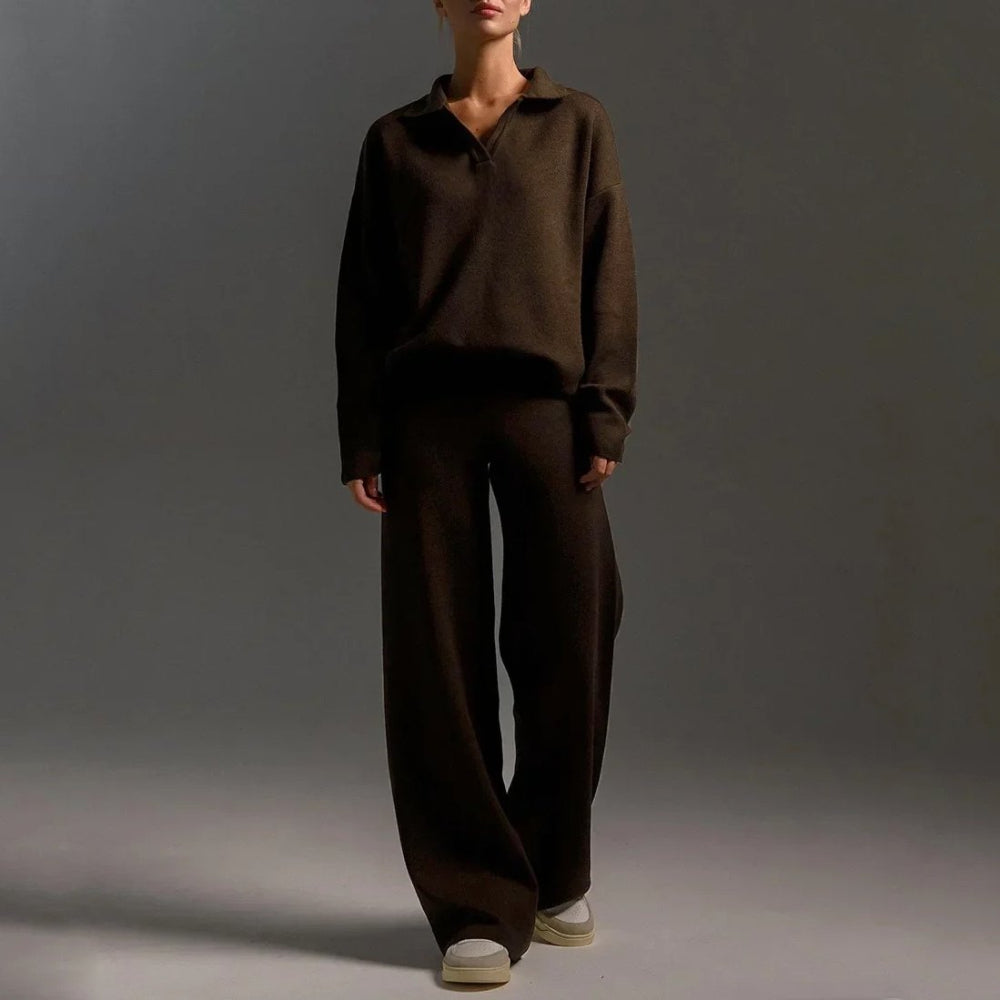 Soft V-Neck Sweater and Loose Fit Pants Set for Women